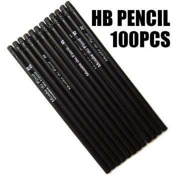 100pcs Pure Black HB Pencils with Erasers