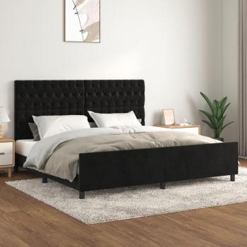 Schwarzes Bettgestell mit Kopfteil 200x200 cm aus Samt ohne Matratze