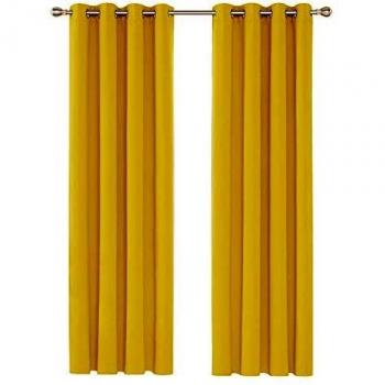 Deconovo Ösenvorhang Blickdicht 245x140 cm, Senfgelb, 2er Set