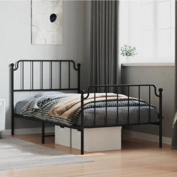 Lit simple vieXL en métal avec sommier à lattes et pieds de chambre – 100x200 cm