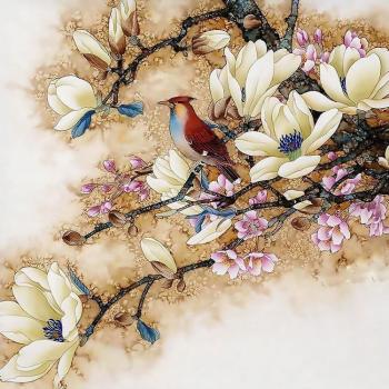 Magnolia Incisa: Progetto Punti Croce 30x30 cm con Albero e Fiori