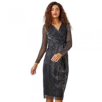 Robe Midi à Imprimé Rayures Noires Roman