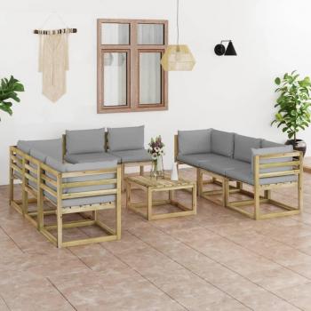VidaXL Garten-Lounge-Set 9-teilig mit Kissen aus imprägniertem Kiefernholz