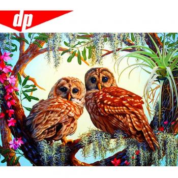Hibou en Diamant Mosaïque – Peinture 20×30 cm, Affichage Complet & Broderie