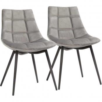 Juego de 2 Sillas de Comedor con Estructura de Hierro y Tapizado de Terciopelo, Color Gris