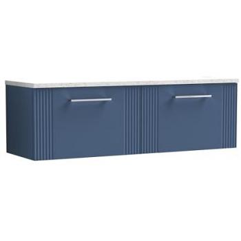 1200mm Wall Hung Vanity Unit with Sparkling White Laminate Worktop Satin Blue