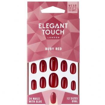 Oval shaped, medium length false nails from Elegant Touch in Ruby Red