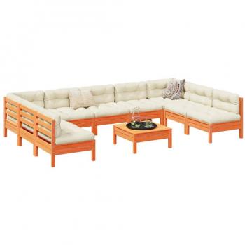 10-Piece Patio Sofa Set with Cushions Wax Brown Solid Pine Wood
