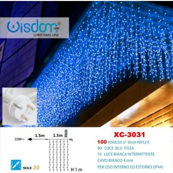 Cortina de Luz 100 LED Azul Fijo + Blanco Intermitente XC-3031