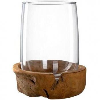 LEONARDO Terra Windlicht, Klarglas und Holz, 27 cm