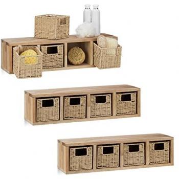 Eco‑Wood Wall Baskets – Triple Pack, 4 Removable Shelves per Unit