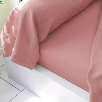 Drap-housse en lin rose thé 160x200