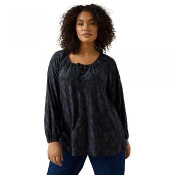 Evans Women's Floral Burnout Blouse in Dark Navy – Size 26-28