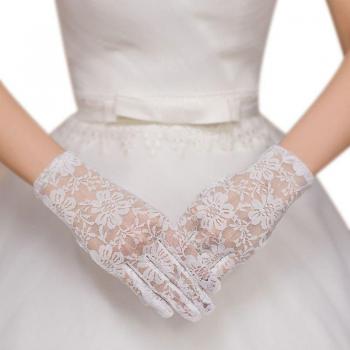 Encaje Floral Mitones Para Novia Blanca