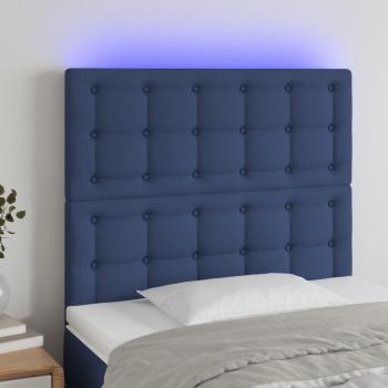 Día y Noche Cabecero con luces LED tela azul 80x5x118/128 cm