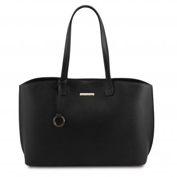 Borsa shopping nera in pelle