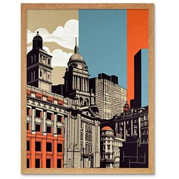 Light Oak Framed Cityscape – Leeds Modern Print