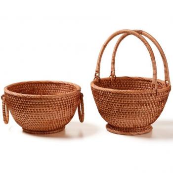 Hand-Woven Round Storage Basket with Cover