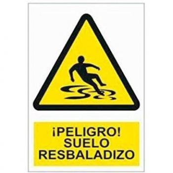 Señalización poliestireno 210 mm x 148 mm peligro suelo resbaladizo