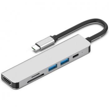 Concentrador 6 en 1 Tipo C a HDMI 4K, carga PD de alta velocidad, 87W, USB3.1