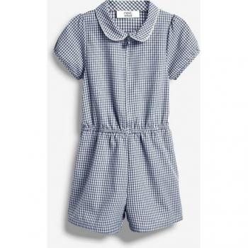 Navy-Gingham Schul-Overall mit Reißverschluss, Baumwolle