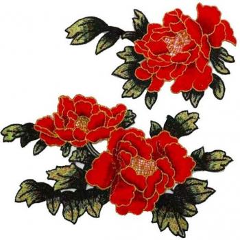 Pfingstrose Blume Stickerei Abzeichen Set