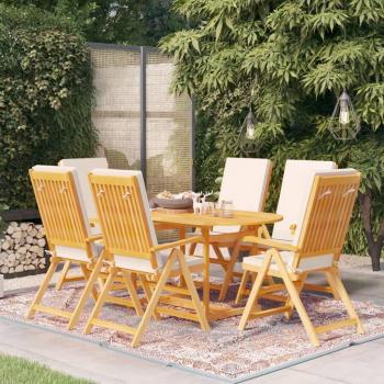 7-Piece Outdoor Dining Set with Cushions Solid Teak Wood