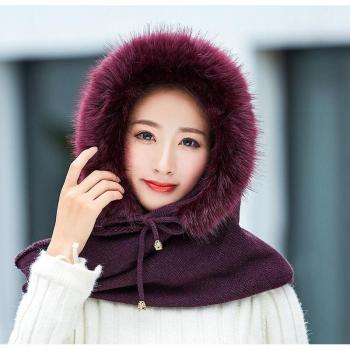 Gorro de felpa y bufanda con capucha para mujer