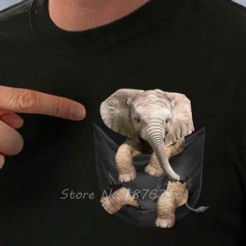 Cute Baby Elephant Print T-Shirt Black Cotton Unisex S-6XL