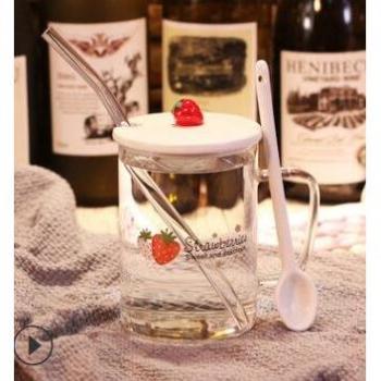 Strawberry Print Transparent Cocktail Glass with Straw