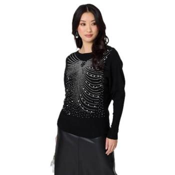 Izabel London Women’s Black Sparkle Front Batwing Tee, XL