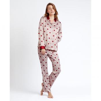 Admas Pajama Open Long Sleeve Satinado – Beige y Granate