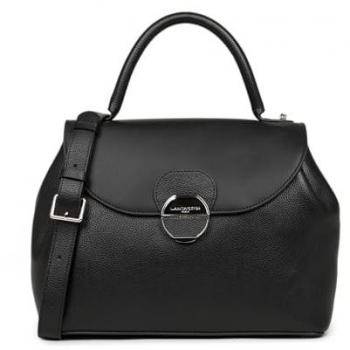 Lancaster Sleek Black Metal Clasp Shoulder Bag