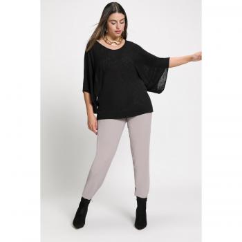 Plus Size V-Neck Kimono Sleeve Sweater, Black, Size 16/18, Linen Blend