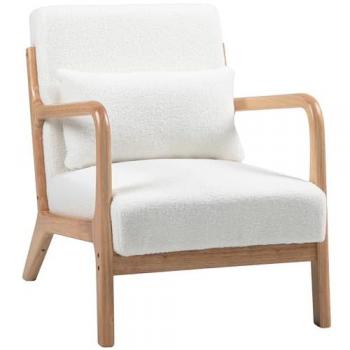 Fauteuil « Crème Élégance » – bois massif, assise profonde, velours