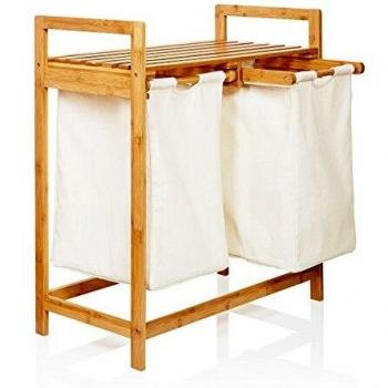 Panier de linge naturel LUMALAND – Dimensions 73 × 64 × 33 cm, deux poches mobiles, beige