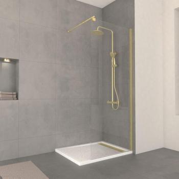 Paroi de douche 80 × 200 cm Aurlane – verre clair, fixation étendue & cadre or brossé