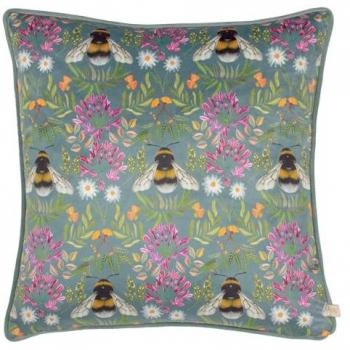 Wylder Nature House of Bloom Zinnia Bee Repeat Piped Polyester Filled Cushion, Multicolour, 43 x 43cm