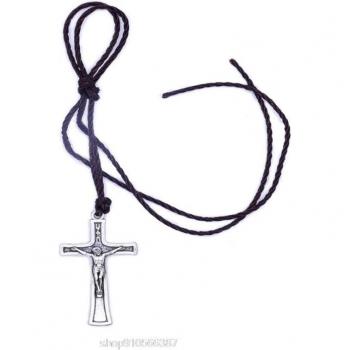 Pendentif croix catholique en corde rétro pour tous