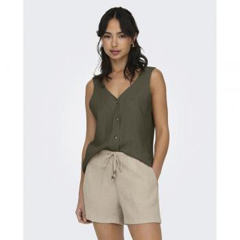 Top de Lino con Escote en V para Mujer