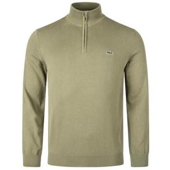 Herren-Lacoste Pullover Classic mit 1/4 Zip, Khaki, XL