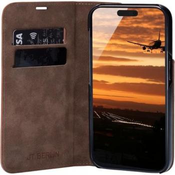 JT Berlin Booklet Tegel – Custodia in Vera Pelle Cognac per Apple iPhone 16 Pro Max (ID 11065)