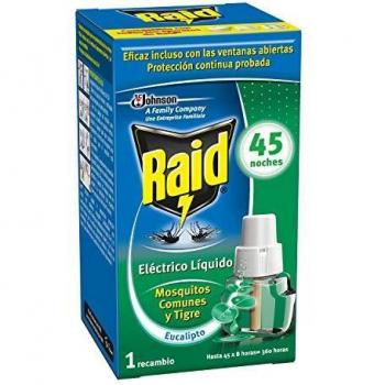Raid de SC Johnson, Recambio Difusor Eléctrico Mosquitos Comunes y Tigre con Aroma Eucalipto, 45 noches