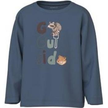 Name It Longsleeve mit Statement-Print Modell 'MOKA' in Rauchblau Melange, Größe 104