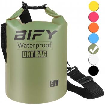Wassersport‑Drybag BIFY 5 Liter – Leichter, wasserfester Rucksack mit ergonomischem Schultergurt (Armeegrün)