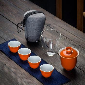 Juego de té de cerámica portátil, 6 tazas y tetera