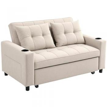 LivingEase 2‑Seater Sofa Bed with Built‑In Pockets – Beige