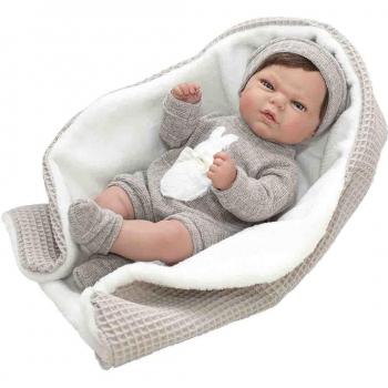 Muñeca Roma con 36 sonidos y mantita gris de Rosa Toys