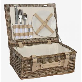 Cream Wicker 2-Person Fitted Picnic Basket