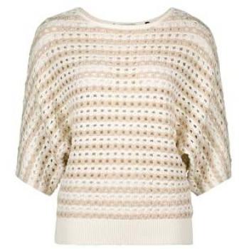 Bege-Stripen‑Free‑Pullover, Lochmuster, Damen, Größe 42